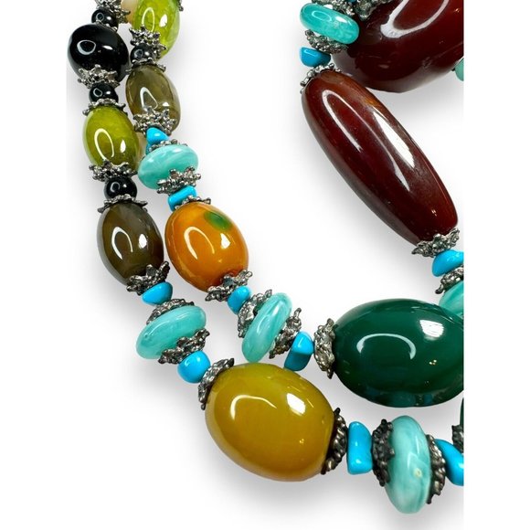 Vintage Natural Genuine Stone Glass Chunky Necklace 30” - Picture 14 of 16